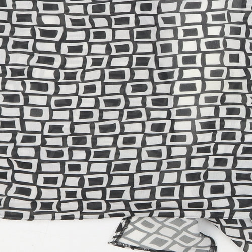 Preworn Womens Black Geometric Polyester Cropped Blouse Size 14 Collared
