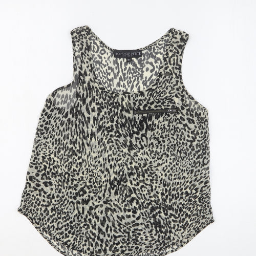 Topshop Womens Multicoloured Animal Print Polyester Basic Tank Size 4 Scoop Neck - Leopard Print