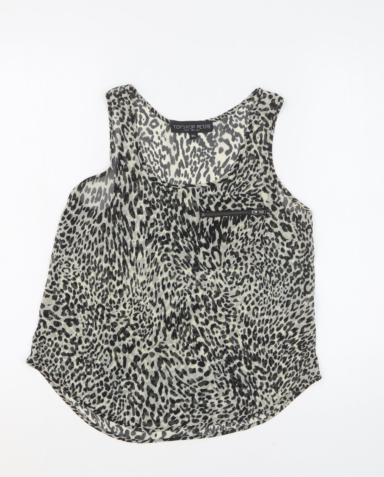 Topshop Womens Multicoloured Animal Print Polyester Basic Tank Size 4 Scoop Neck - Leopard Print