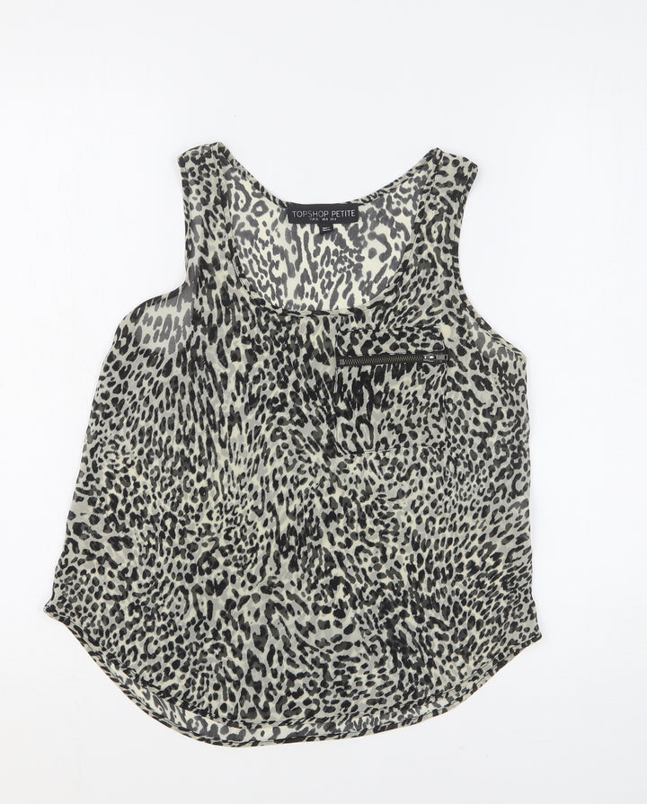 Topshop Womens Multicoloured Animal Print Polyester Basic Tank Size 4 Scoop Neck - Leopard Print