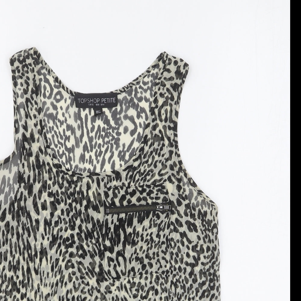 Topshop Womens Multicoloured Animal Print Polyester Basic Tank Size 4 Scoop Neck - Leopard Print