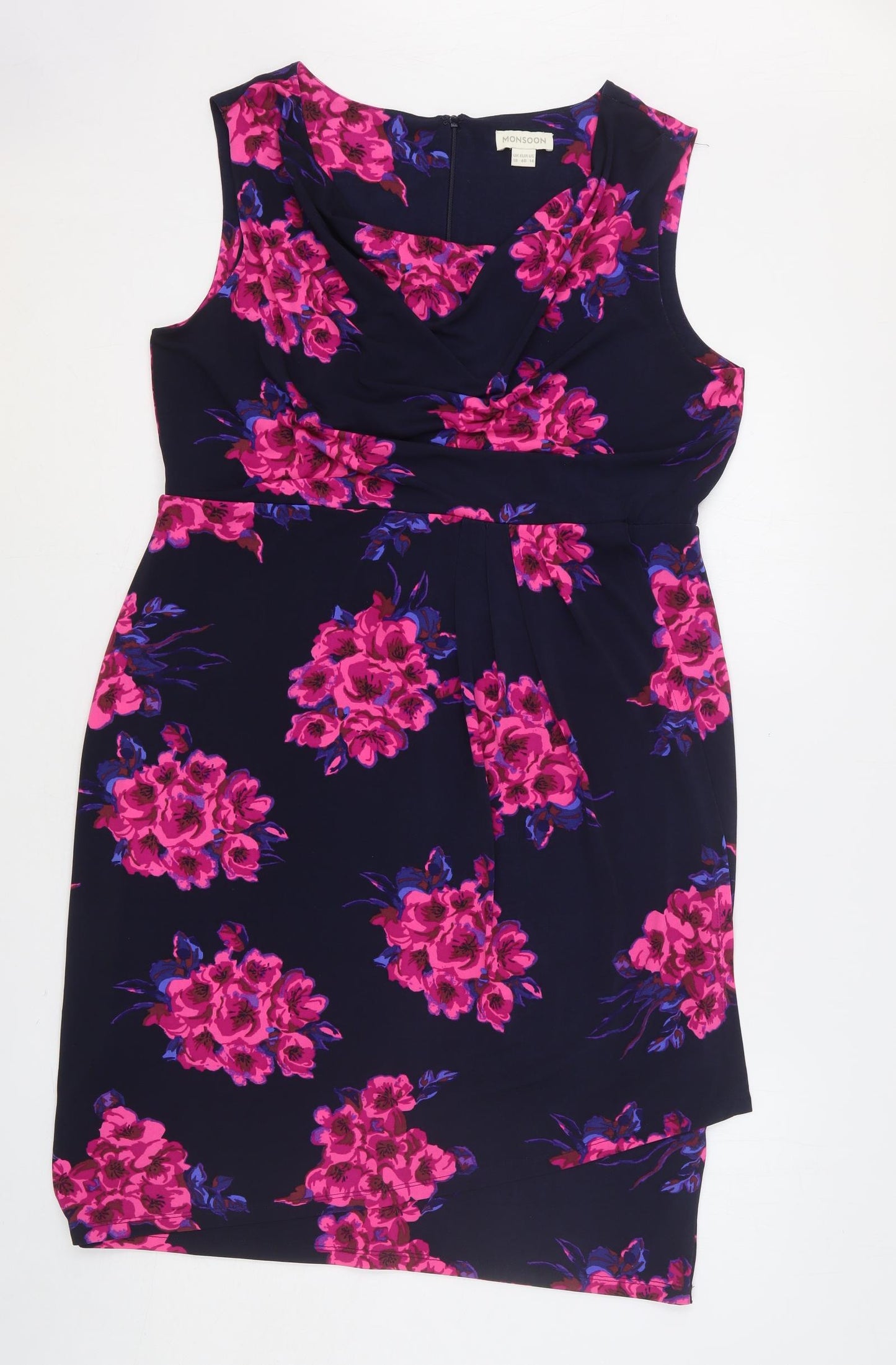 Monsoon Womens Black Floral Polyester A-Line Size 18 Round Neck