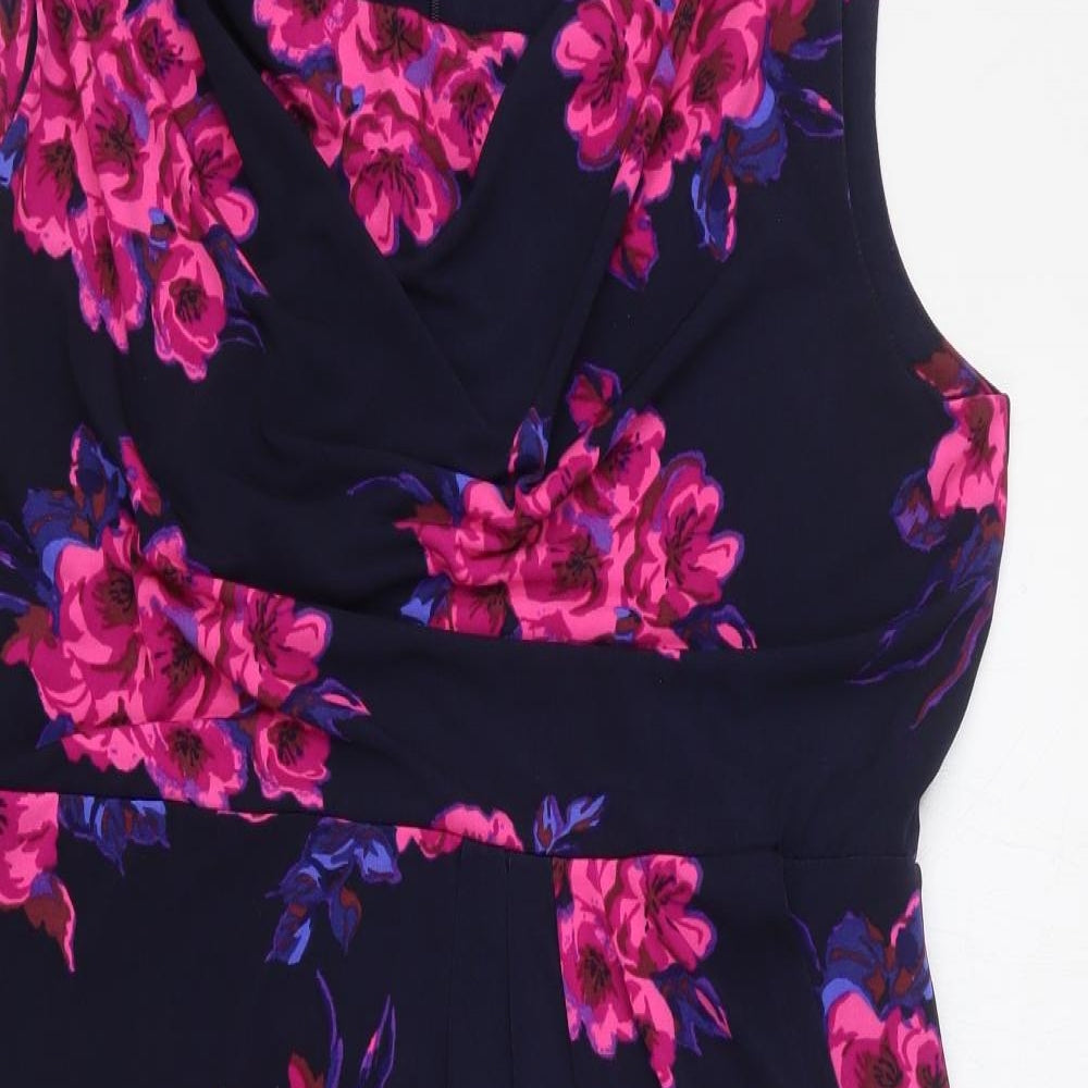 Monsoon Womens Black Floral Polyester A-Line Size 18 Round Neck