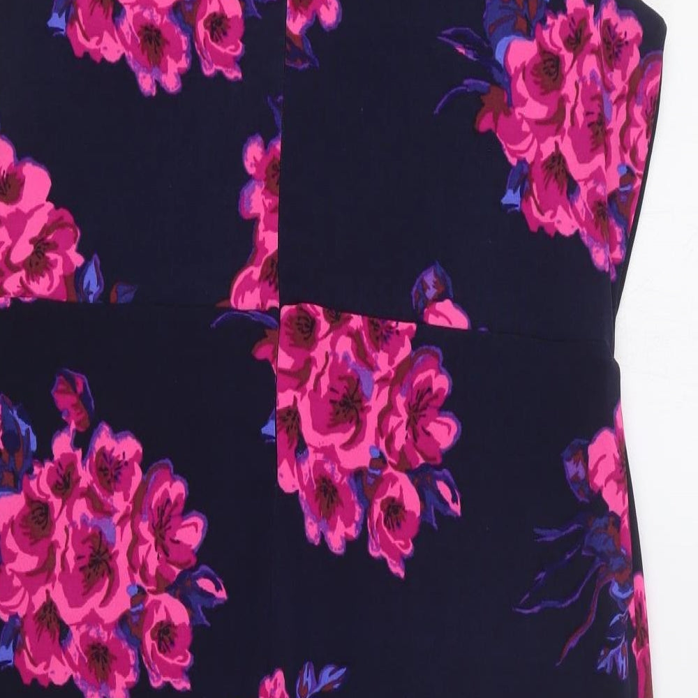 Monsoon Womens Black Floral Polyester A-Line Size 18 Round Neck