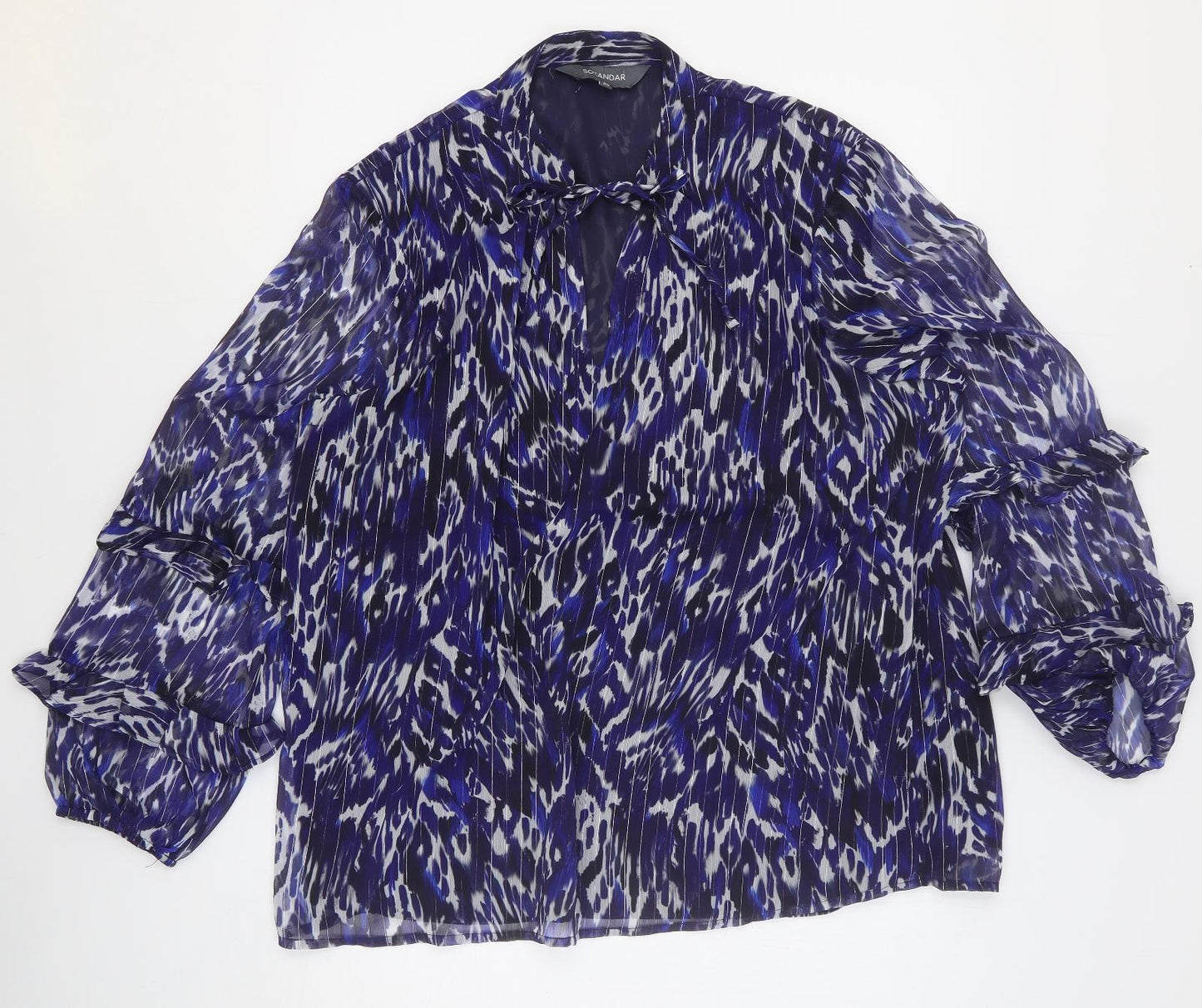 Sosandar Womens Blue Geometric Polyester Basic Blouse Size 20 V-Neck