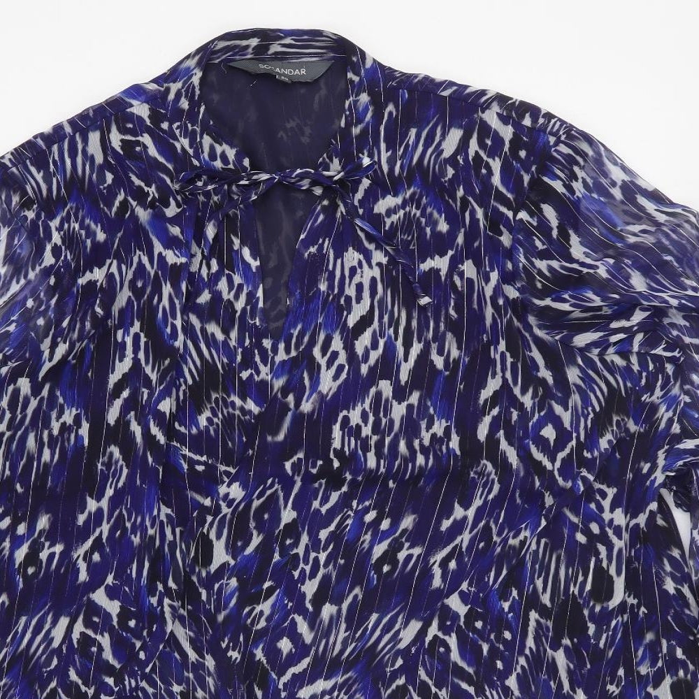 Sosandar Womens Blue Geometric Polyester Basic Blouse Size 20 V-Neck