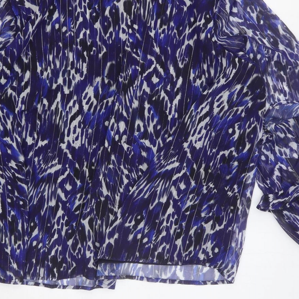 Sosandar Womens Blue Geometric Polyester Basic Blouse Size 20 V-Neck