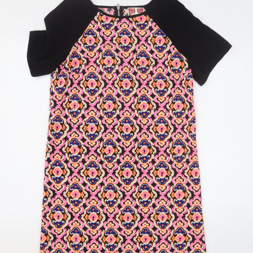 Ribbon Womens Multicoloured Geometric Polyester Shift Size 10 Round Neck