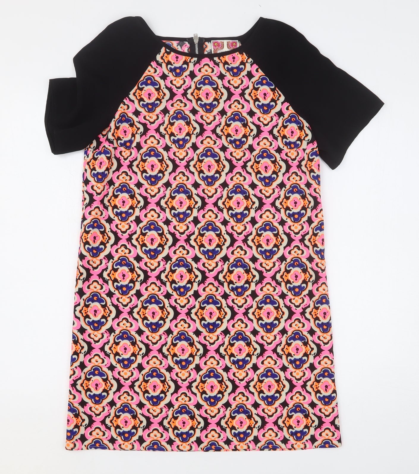 Ribbon Womens Multicoloured Geometric Polyester Shift Size 10 Round Neck