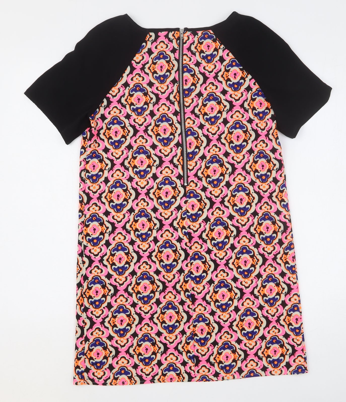 Ribbon Womens Multicoloured Geometric Polyester Shift Size 10 Round Neck