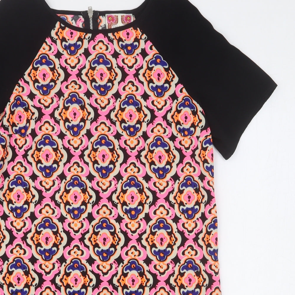 Ribbon Womens Multicoloured Geometric Polyester Shift Size 10 Round Neck
