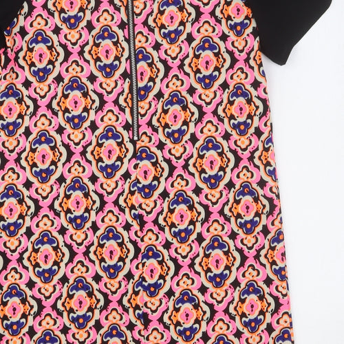 Ribbon Womens Multicoloured Geometric Polyester Shift Size 10 Round Neck