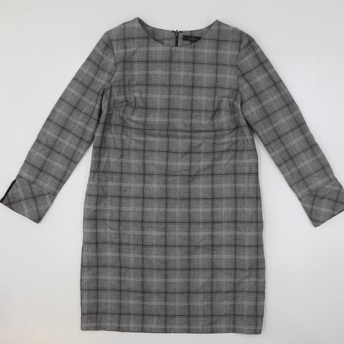 NEXT Womens Black Plaid Polyester Shift Size 10 Scoop Neck Zip