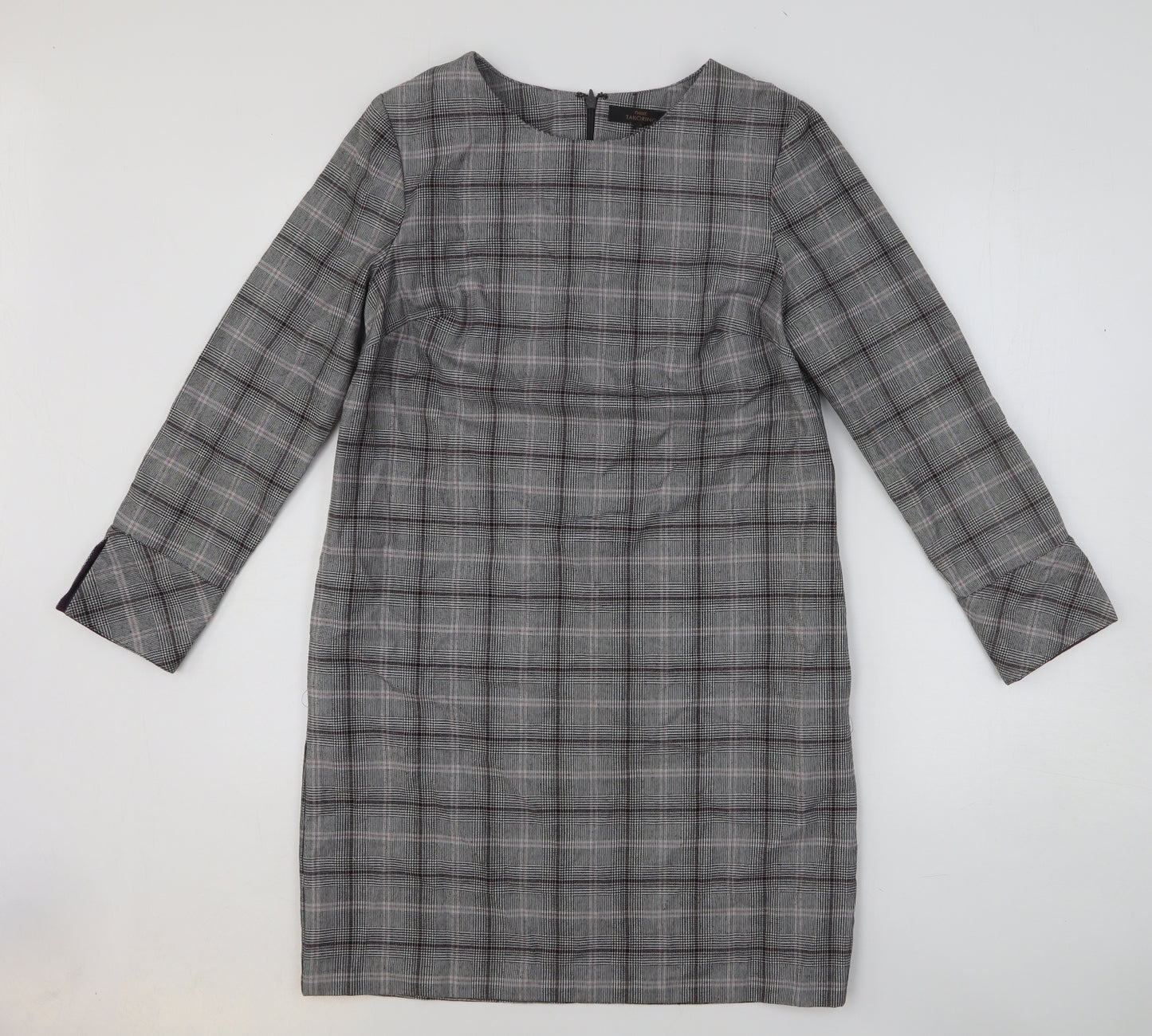 NEXT Womens Black Plaid Polyester Shift Size 10 Scoop Neck Zip