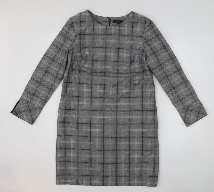 NEXT Womens Black Plaid Polyester Shift Size 10 Scoop Neck Zip