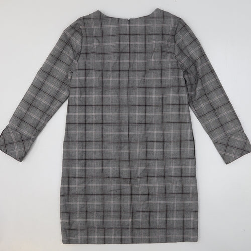 NEXT Womens Black Plaid Polyester Shift Size 10 Scoop Neck Zip