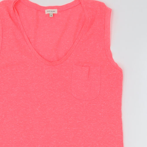 River Island Womens Pink Polyester Basic Tank Size 8 V-Neck