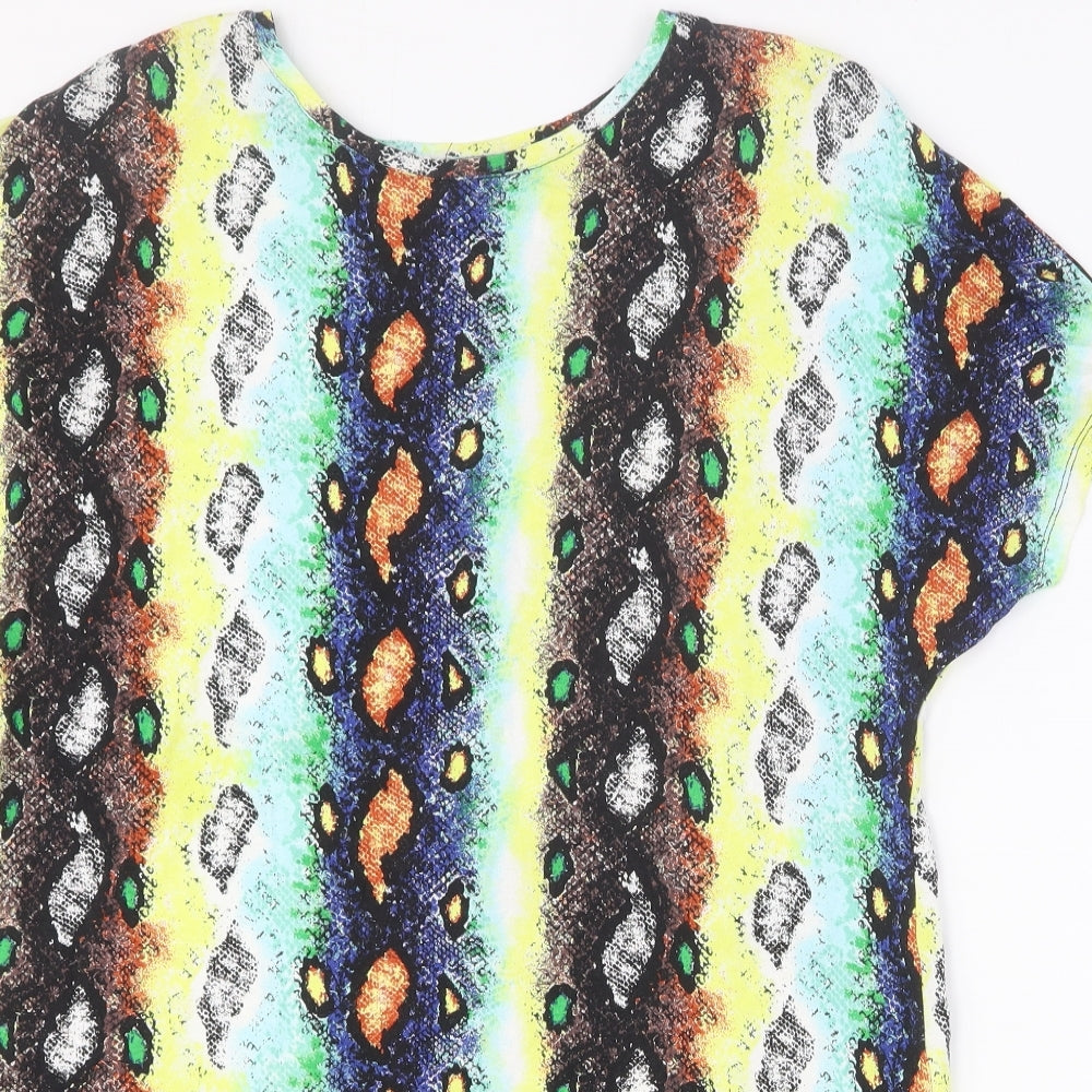 Papaya Womens Multicoloured Geometric Viscose Basic T-Shirt Size 14 Round Neck