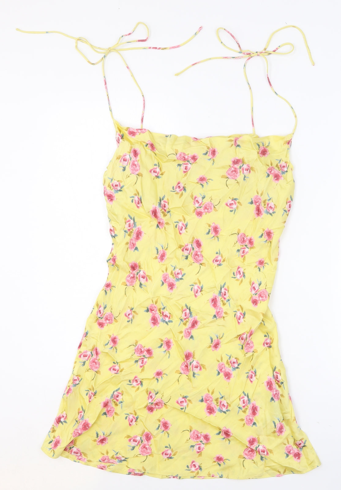 Zara Womens Yellow Floral Viscose Mini Size M Square Neck Tie