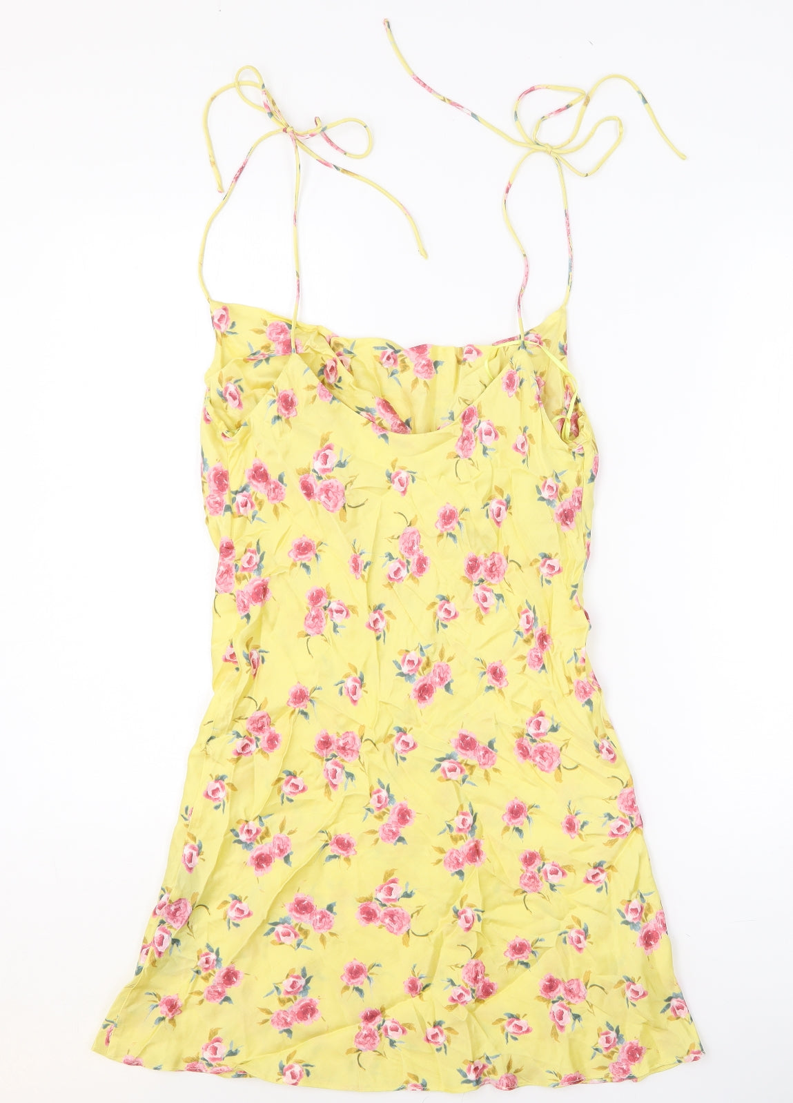 Zara Womens Yellow Floral Viscose Mini Size M Square Neck Tie