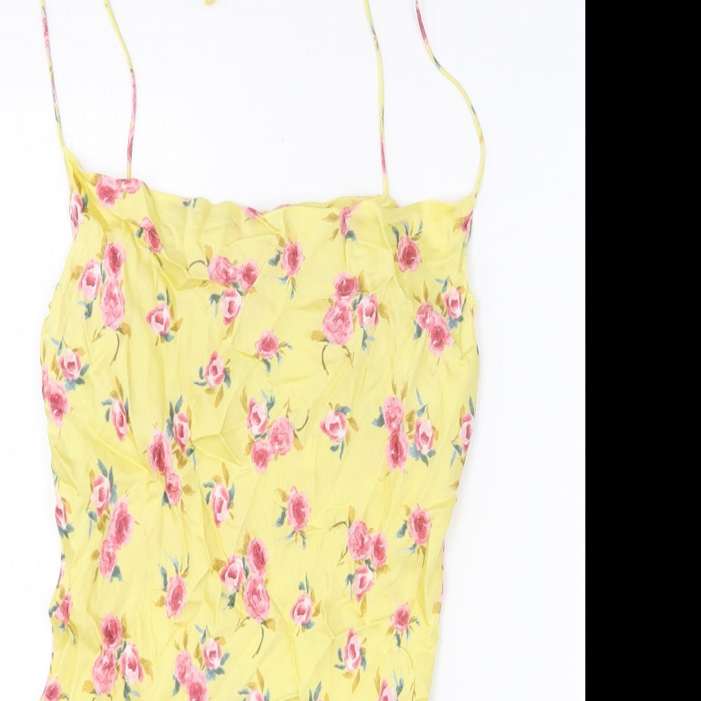 Zara Womens Yellow Floral Viscose Mini Size M Square Neck Tie