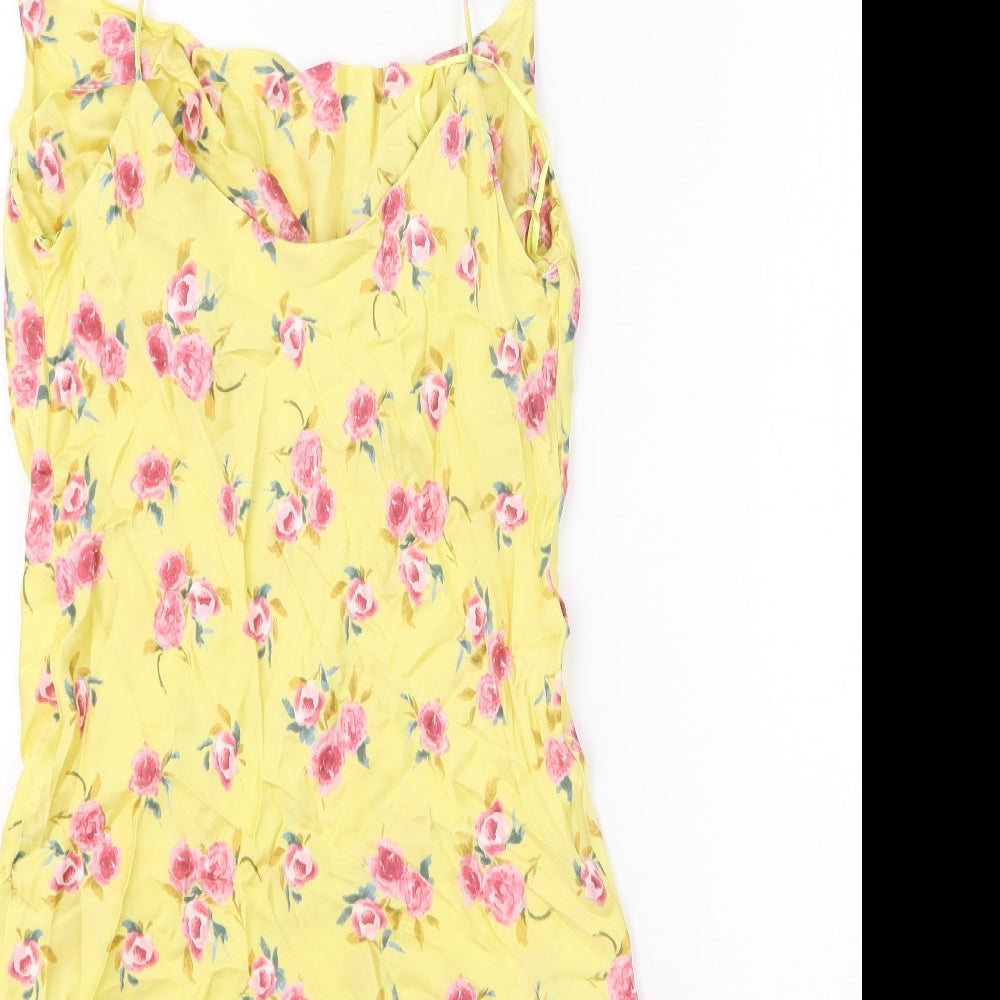 Zara Womens Yellow Floral Viscose Mini Size M Square Neck Tie