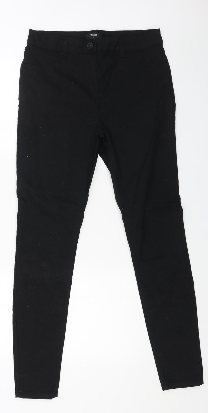 Denim Womens Black Cotton Skinny Jeans Size 12 L30 in Regular Button