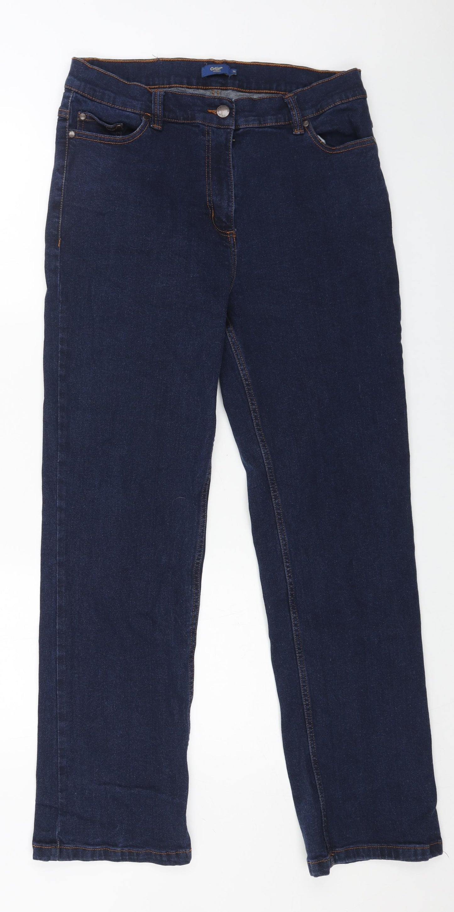 Cotton Traders Womens Blue Cotton Straight Jeans Size 14 L29 in Regular Button
