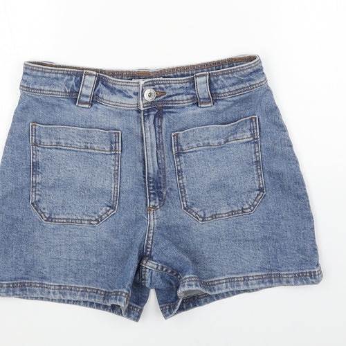 H&M Womens Blue Cotton Boyfriend Shorts Size 10 Regular Button
