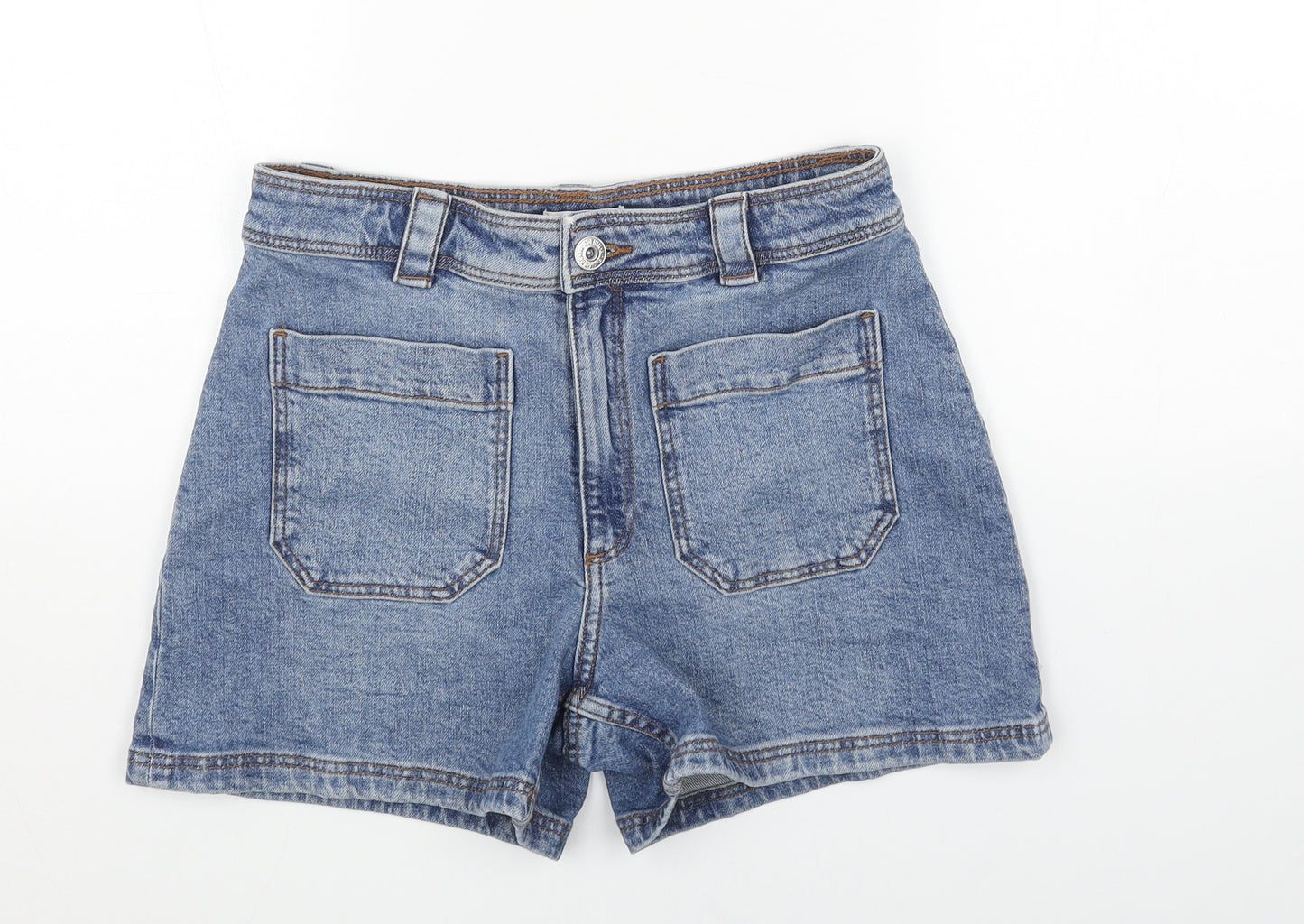 H&M Womens Blue Cotton Boyfriend Shorts Size 10 Regular Button