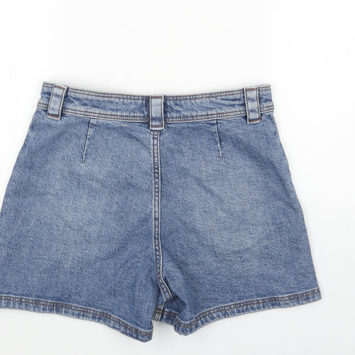 H&M Womens Blue Cotton Boyfriend Shorts Size 10 Regular Button