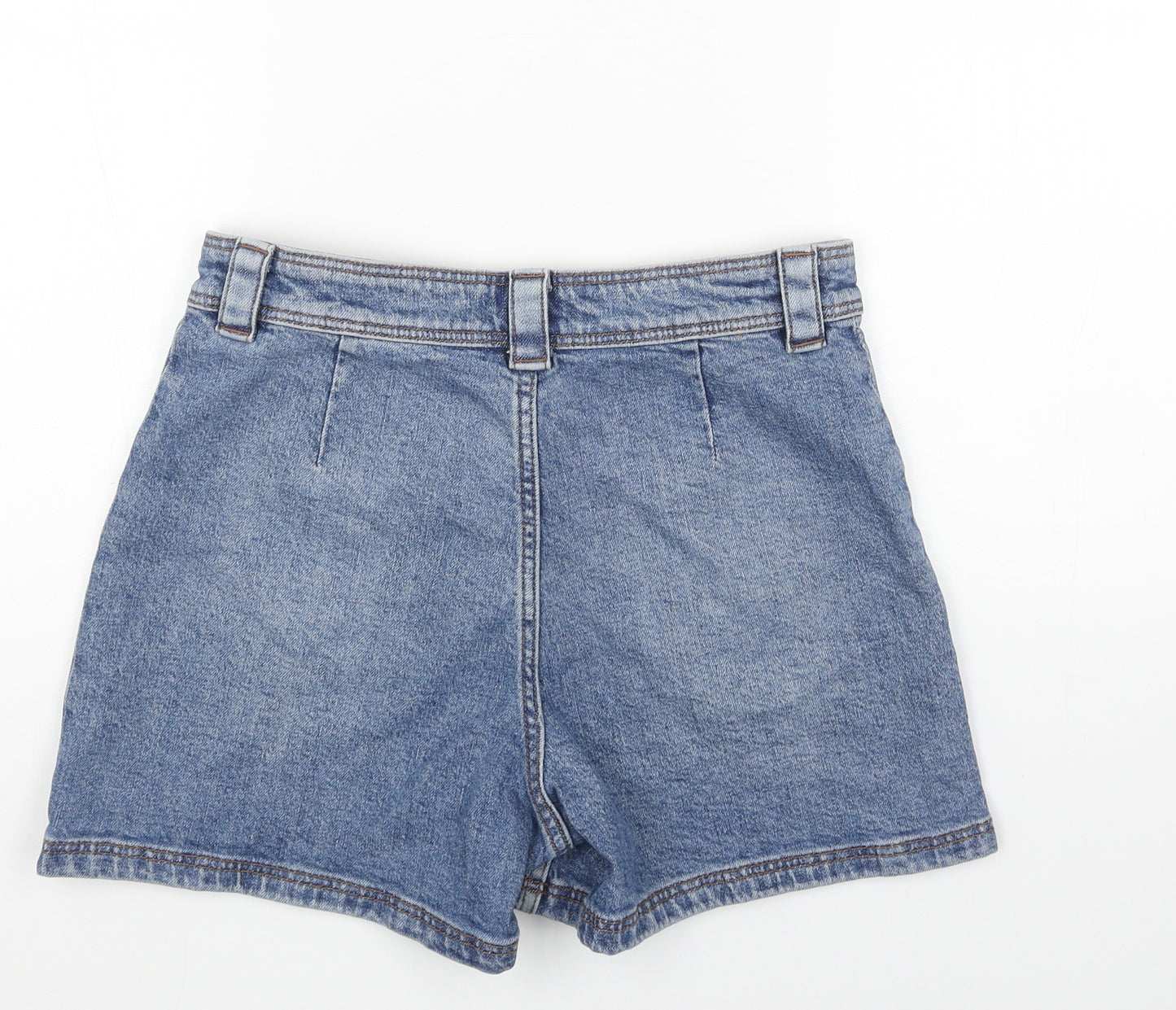 H&M Womens Blue Cotton Boyfriend Shorts Size 10 Regular Button