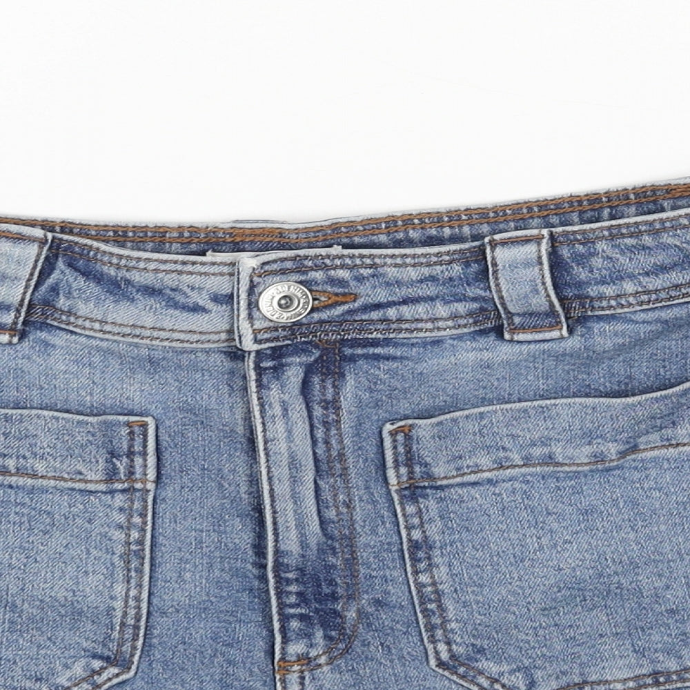 H&M Womens Blue Cotton Boyfriend Shorts Size 10 Regular Button