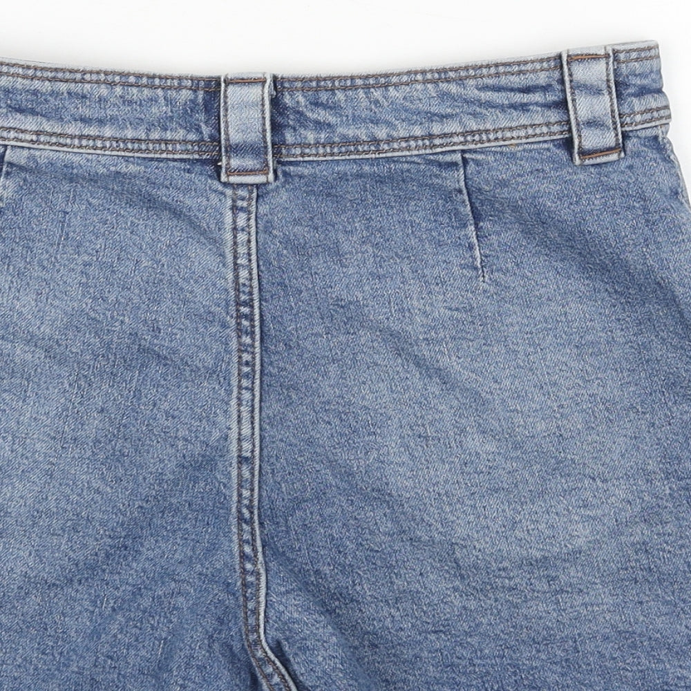 H&M Womens Blue Cotton Boyfriend Shorts Size 10 Regular Button