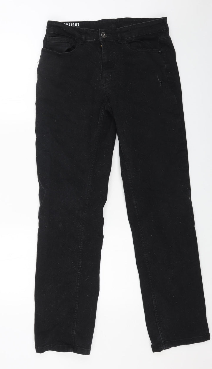 Preworn Womens Black Cotton Straight Jeans Size 32 in L31 in Regular Button