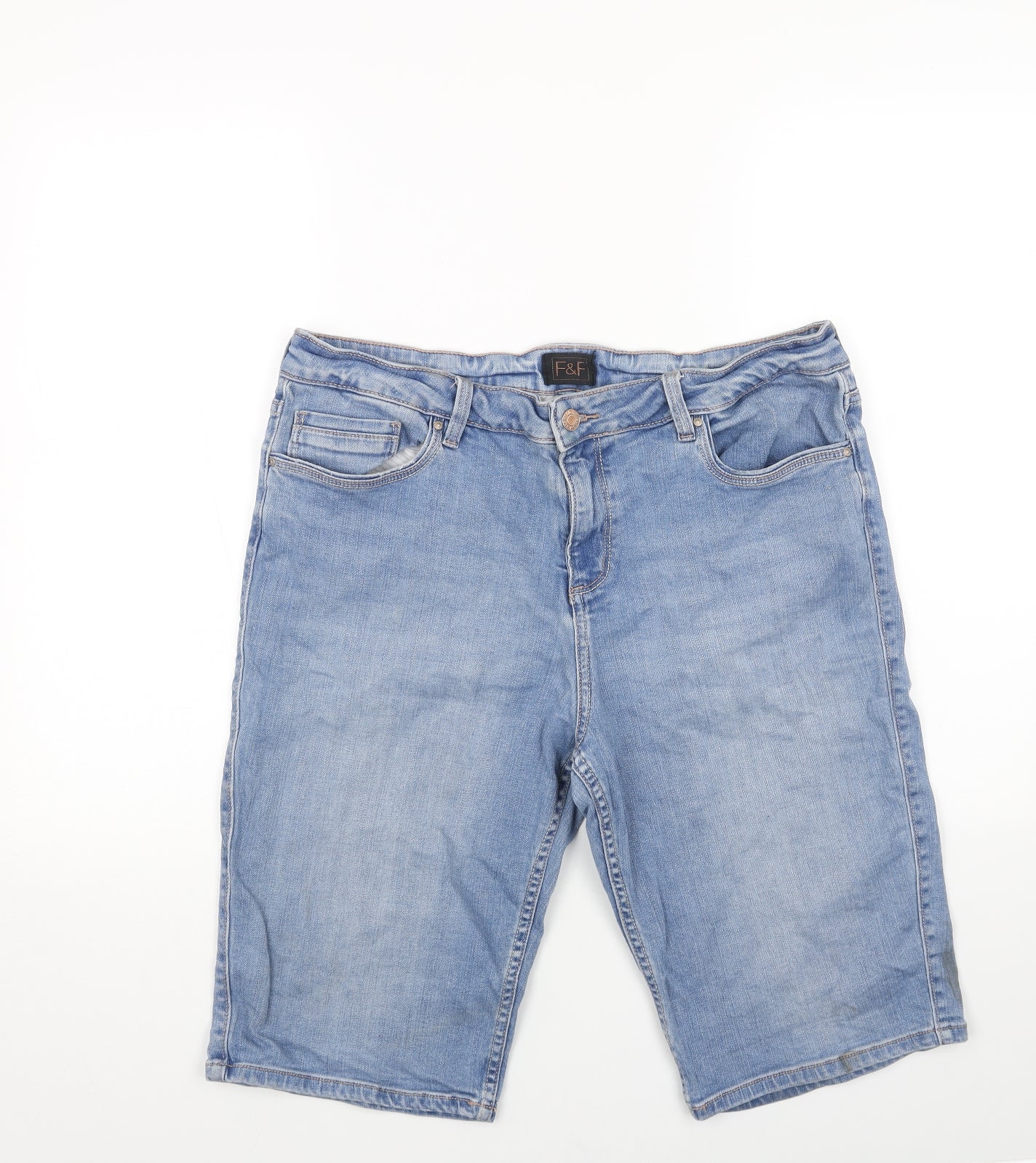 F&F Womens Blue Herringbone Cotton Skimmer Shorts Size 16 L14 in Regular Button
