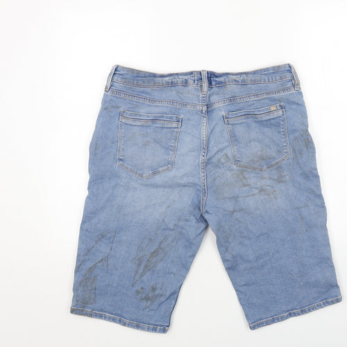 F&F Womens Blue Herringbone Cotton Skimmer Shorts Size 16 L14 in Regular Button