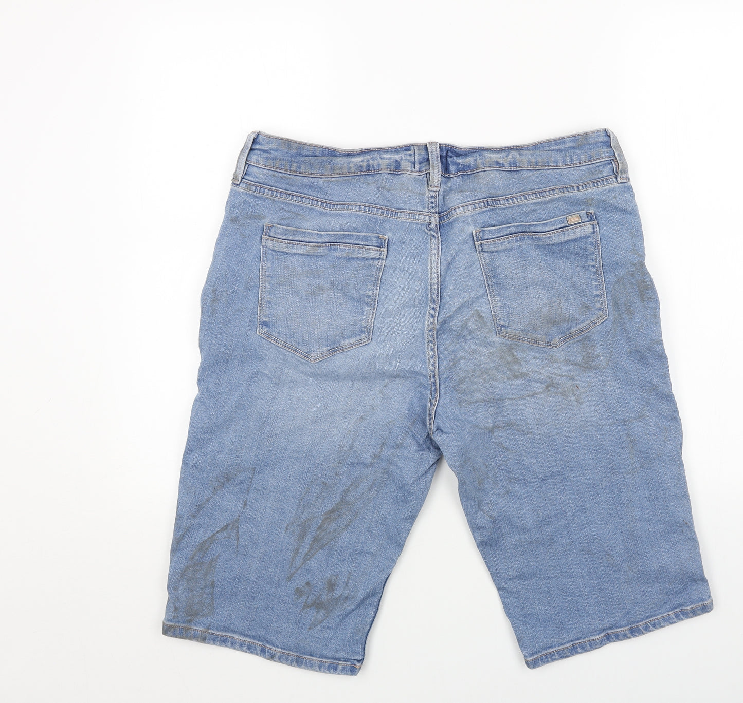 F&F Womens Blue Herringbone Cotton Skimmer Shorts Size 16 L14 in Regular Button