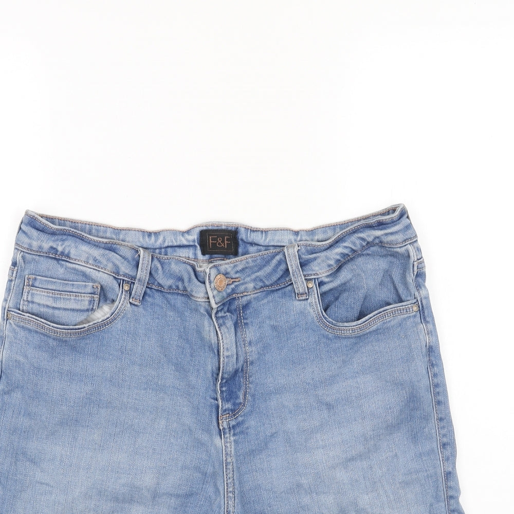 F&F Womens Blue Herringbone Cotton Skimmer Shorts Size 16 L14 in Regular Button