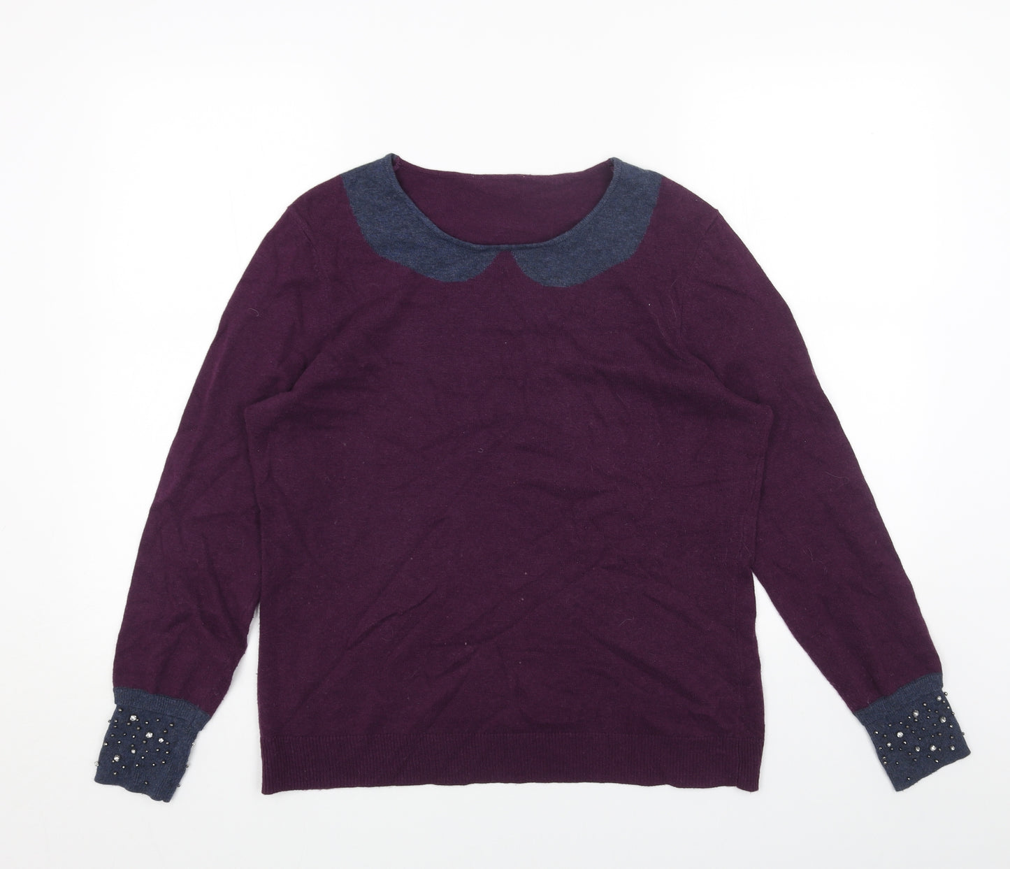 Preworn Womens Purple Round Neck Acrylic Pullover Jumper Size L