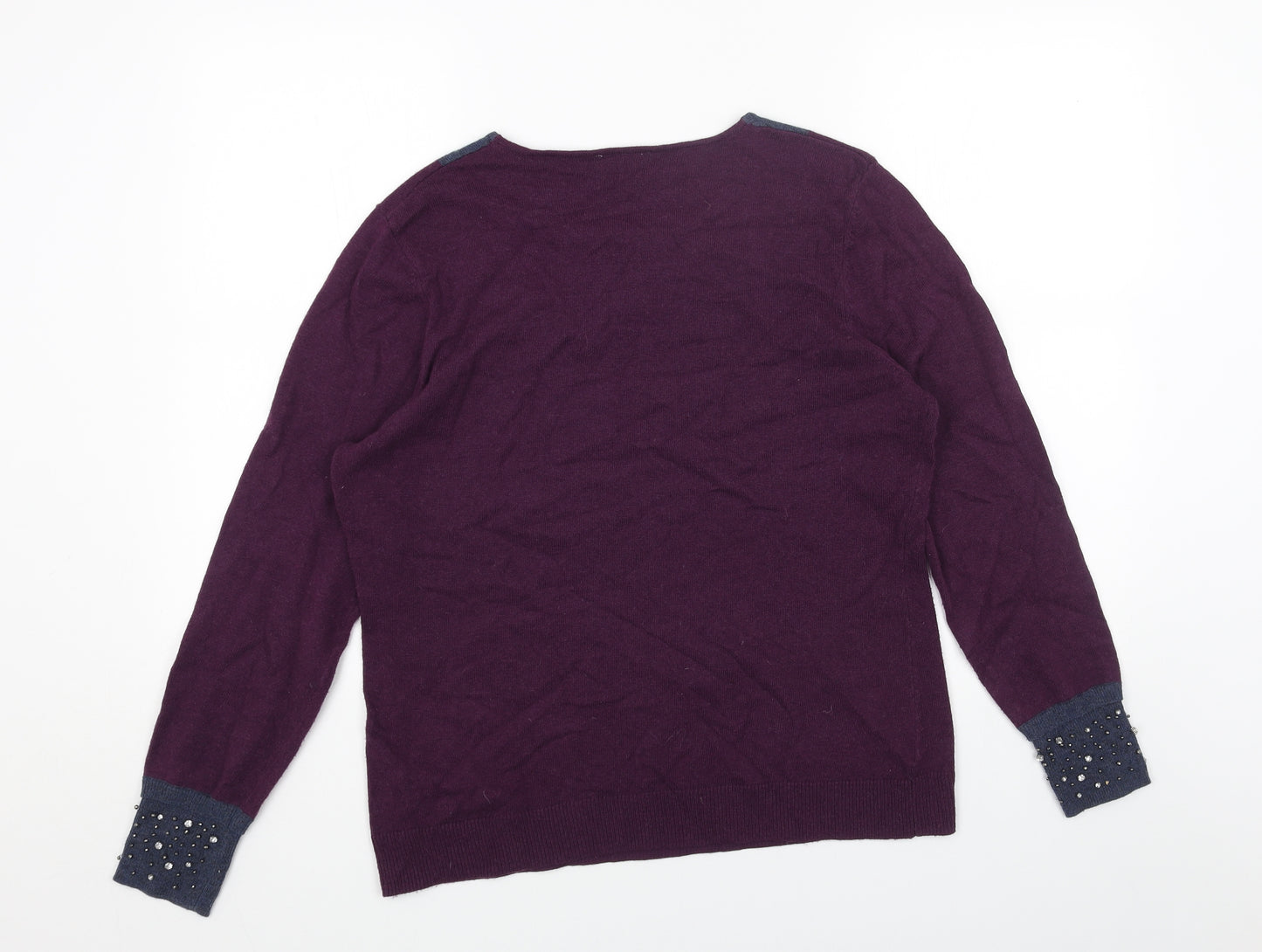 Preworn Womens Purple Round Neck Acrylic Pullover Jumper Size L