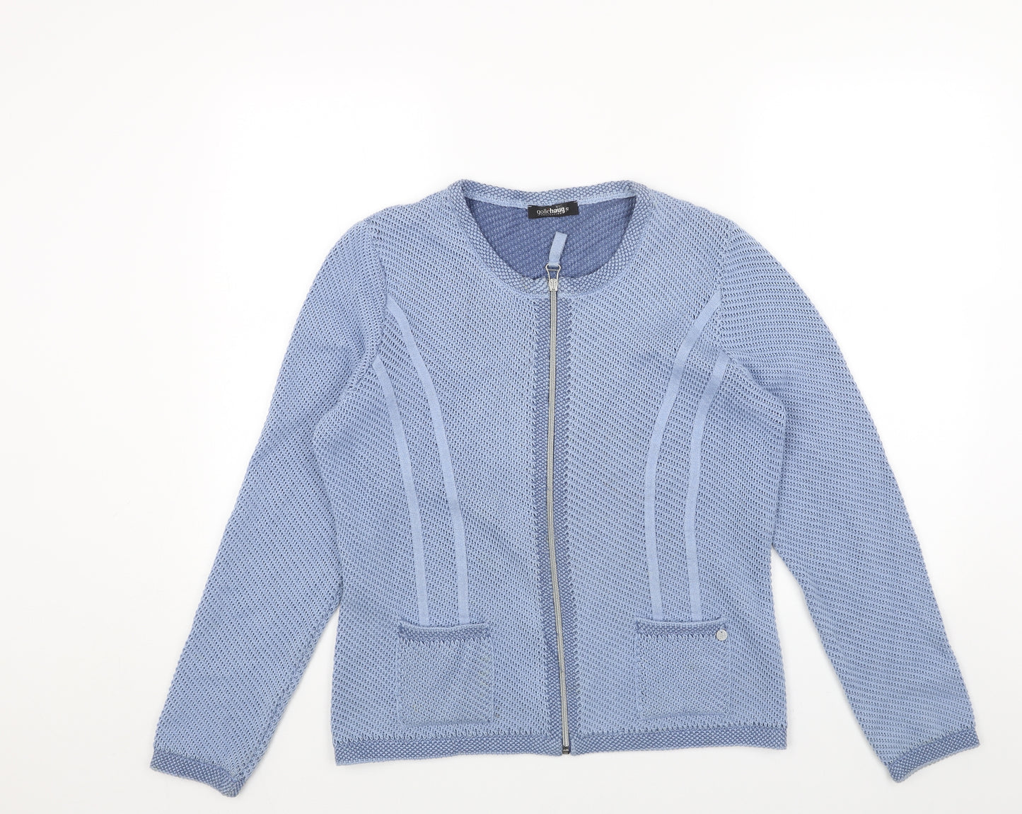 GolleHaug Womens Blue Round Neck Cotton Full Zip Jumper Size 14
