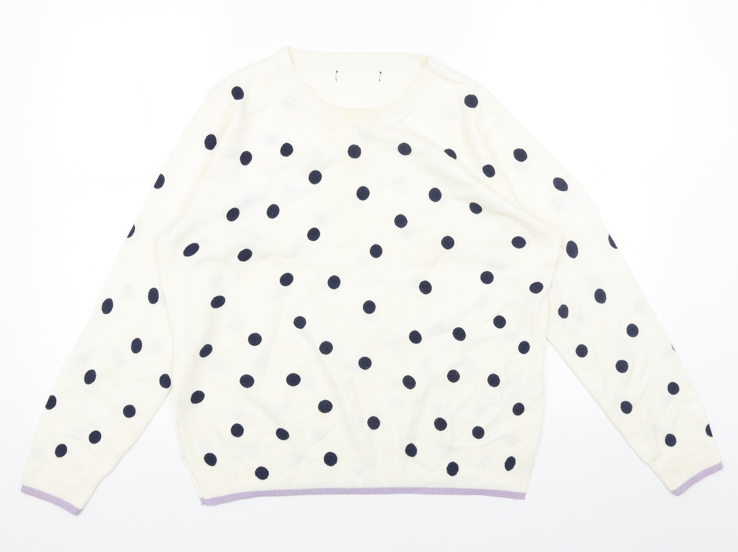 Marks and Spencer Womens White Round Neck Polka Dot Acrylic Pullover Jumper Size 14