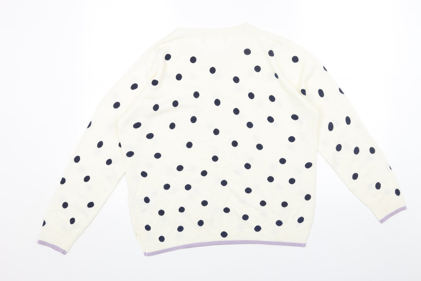 Marks and Spencer Womens White Round Neck Polka Dot Acrylic Pullover Jumper Size 14