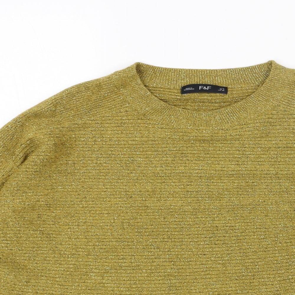 F&F Womens Gold Round Neck Acrylic Pullover Jumper Size 10