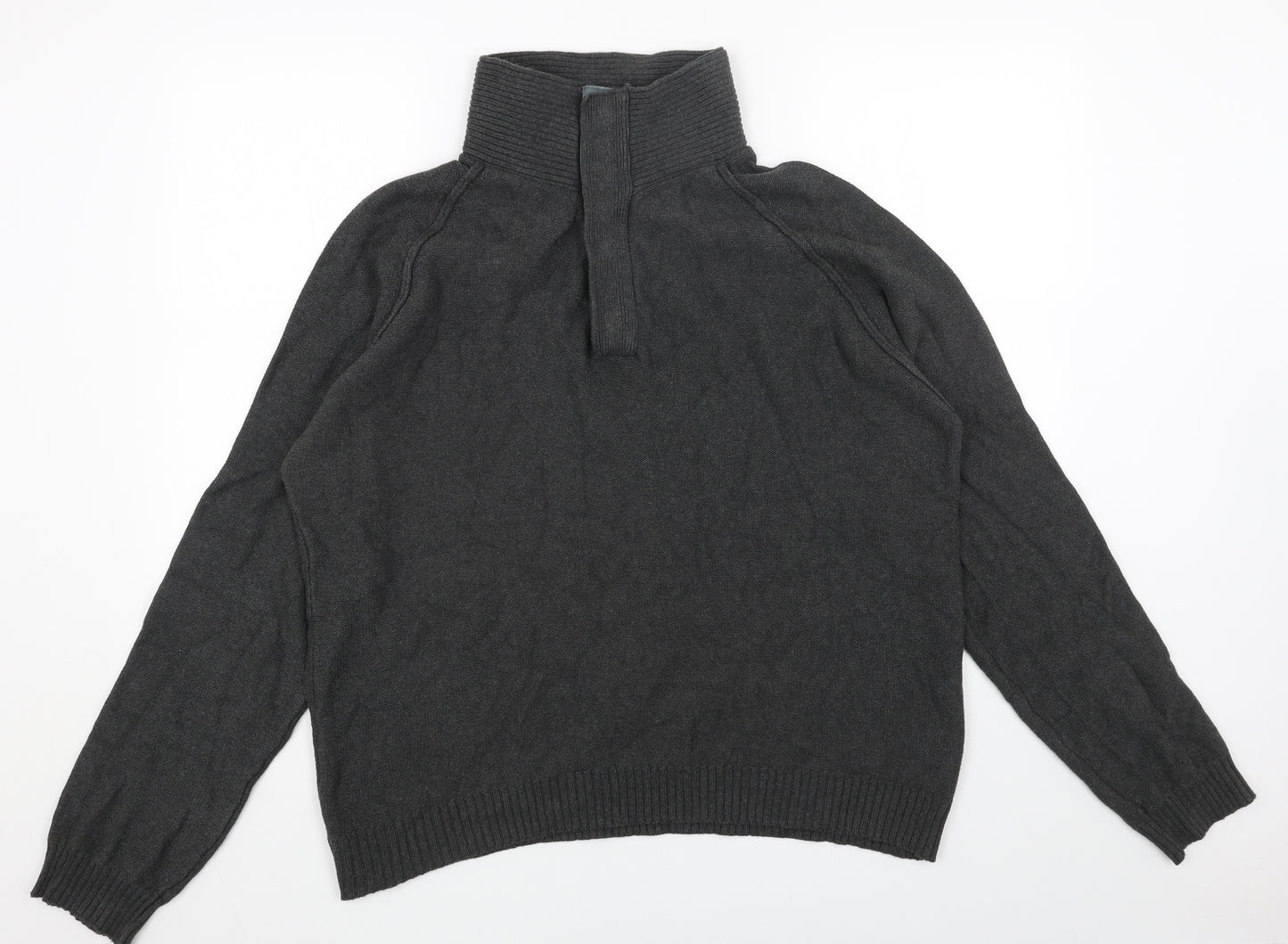 Cedar Wood State Mens Grey High Neck Cotton Henley Jumper Size 2XL Long Sleeve