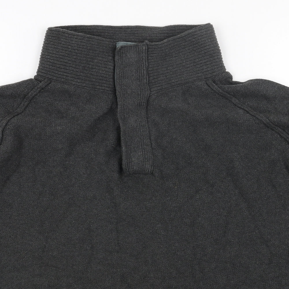 Cedar Wood State Mens Grey High Neck Cotton Henley Jumper Size 2XL Long Sleeve