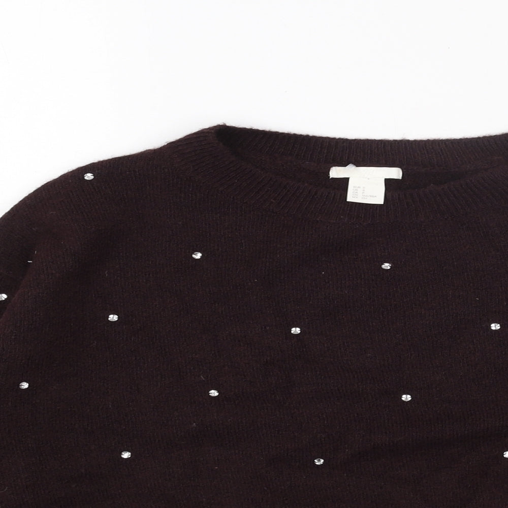 H&M Womens Purple Round Neck Acrylic Pullover Jumper Size S