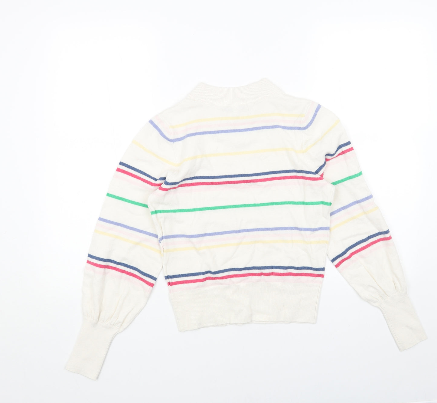 NEXT Womens White Round Neck Striped Acrylic Pullover Jumper Size XS