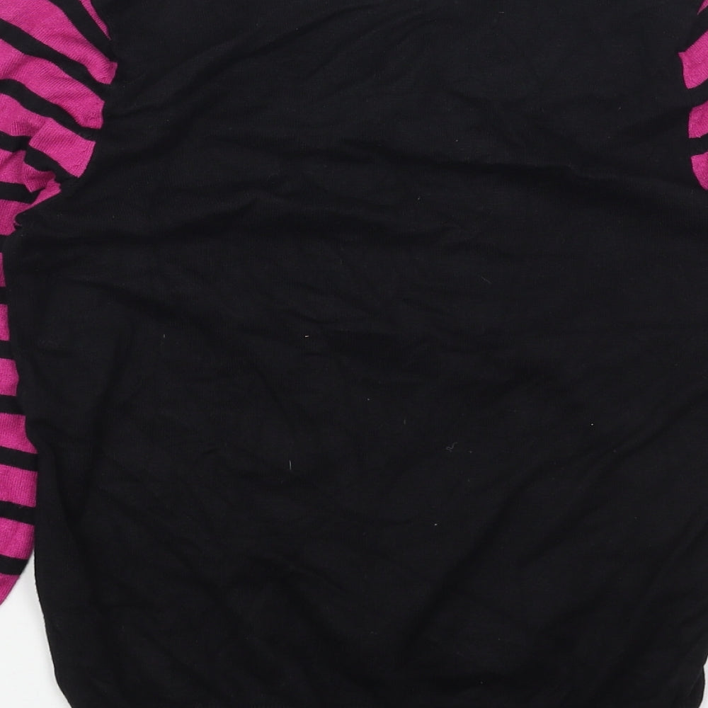 M&Co Womens Black Scoop Neck Striped Acrylic Pullover Jumper Size 10